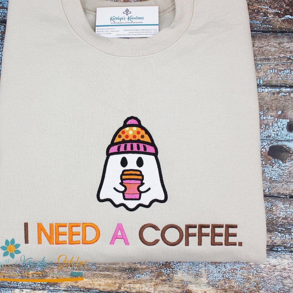 NEW I Need A Coffee Embroidered Sweatshirt - XLarge